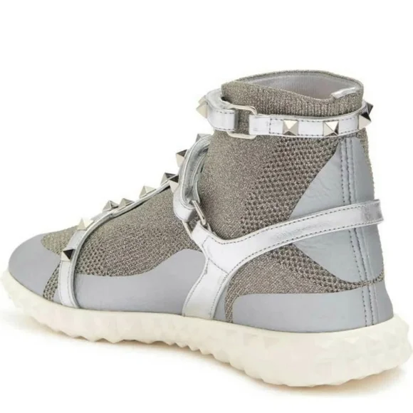 $995 Valentino GARAVANI Silver Rockstud Knit Sneakers SZ IT 40/ US 10 NIB - Picture 4 of 12